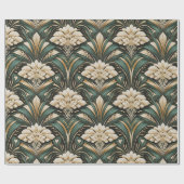 Art Deco Emerald Gilded Bloom Pattern ラッピングペーパー (フラット)