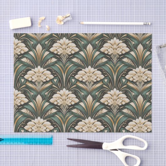 Art Deco Emerald Gilded Bloom Pattern 薄葉紙 (クラフト)