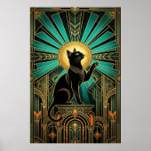 Art Deco Emerald Halo Emerald Throne Cat ポスター (正面)