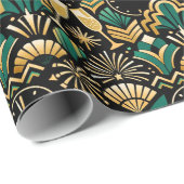 Art Deco Emerald Midnight New Year Pattern ラッピングペーパー (ロールコーナー)