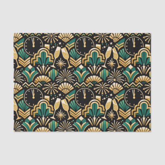 Art Deco Emerald Midnight New Year Pattern 薄葉紙 (正面)