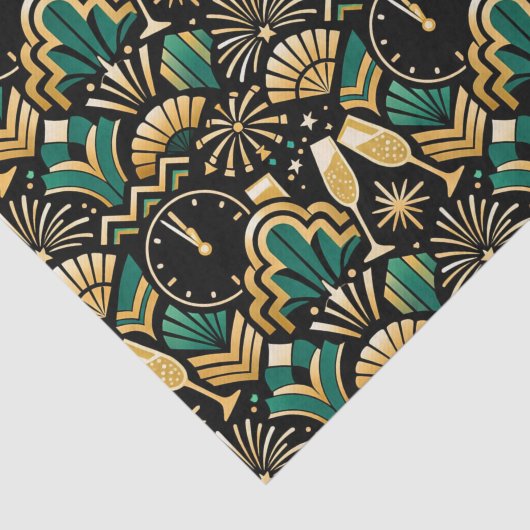 Art Deco Emerald Midnight New Year Pattern 薄葉紙 (詳細)