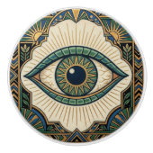 Art Deco Eye Anatomical Green Blue Gold セラミックノブ (正面)