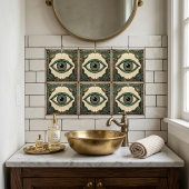 Art Deco Eye Anatomical Green Blue Gold  タイル