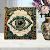 Art Deco Eye Anatomical Green Blue Gold タイル