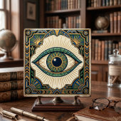 Art Deco Eye Anatomical Green Blue Gold  タイル