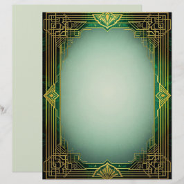 Art Deco Fan Frame on Green Stationery Paper レターヘッド
