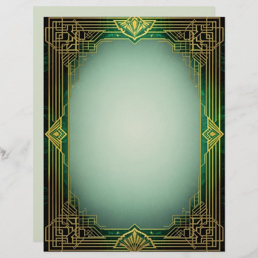 Art Deco Fan Frame on Green Stationery Paper レターヘッド (正面/裏面)