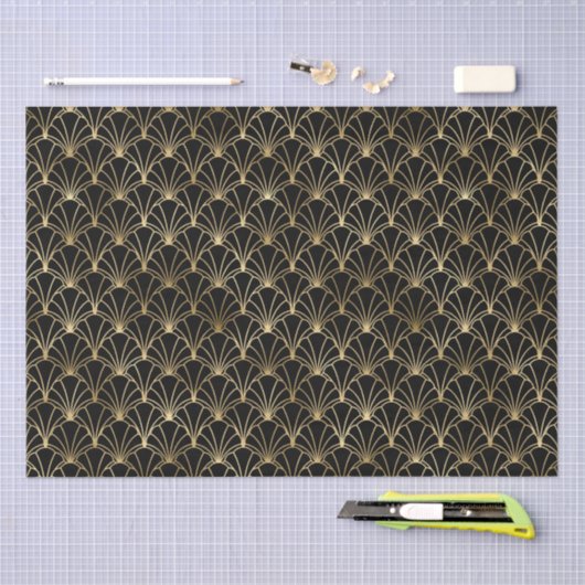 Art Deco Fan Oval Geometric Pattern Design 薄葉紙 (クラフト)