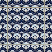Art Deco Fan Pattern Navy Blue Pearl Silver  タイル