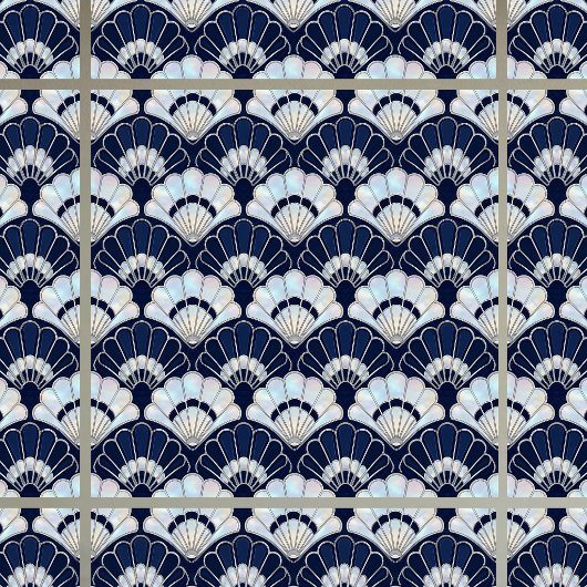 Art Deco Fan Pattern Navy Blue Pearl Silver  タイル