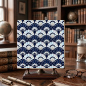 Art Deco Fan Pattern Navy Blue Pearl Silver  タイル