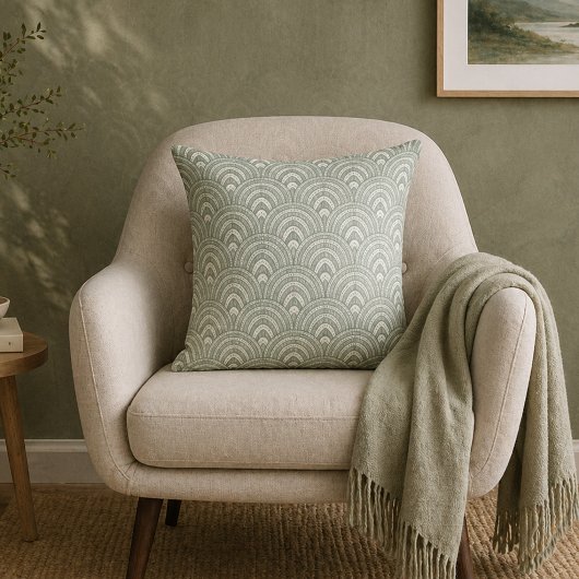 Art Deco Fan Pattern Sage Green クッション