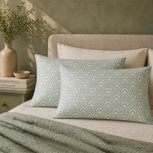 Art Deco Fan Pattern Sage Green Set  枕カバー