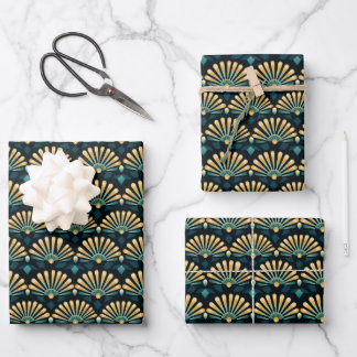 Art Deco Fan Pattern Wrapping Paper Sheets ラッピングペーパーシート