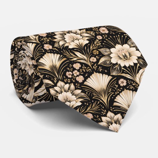 Art Deco Fan Style Floral Pattern ネクタイ (ロール)