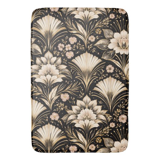 Art Deco Fan Style Floral Pattern バスマット (正面縦)