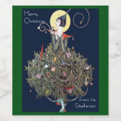 Art Deco Fashion Christmas Tree Retro ワインラベル (シングルラベル)