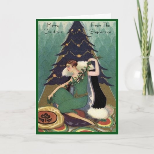 Art Deco Fashion Christmas Tree Retro Blank Inside シーズンカード (正面)