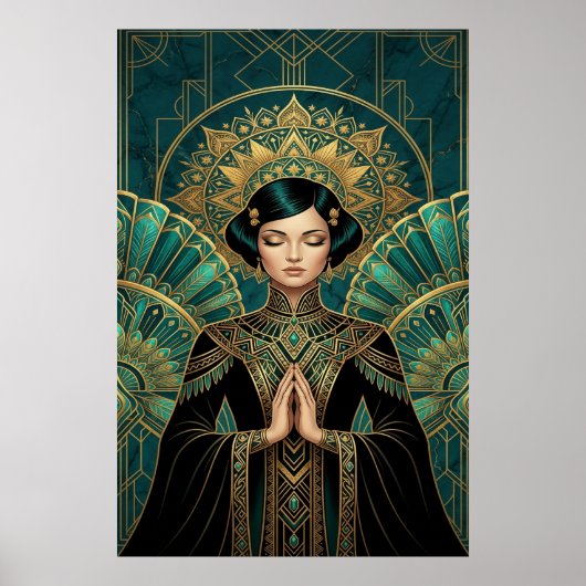 Art Deco Film Projector Monument Gold Teal Poster ポスター (正面)