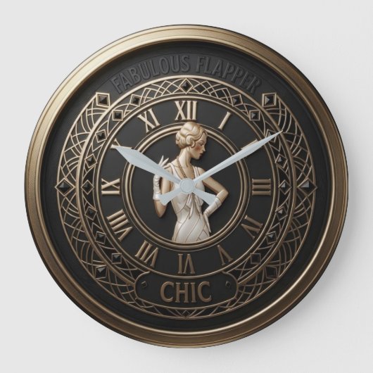 Art Deco Flapper Chic ラージ壁時計 (正面)