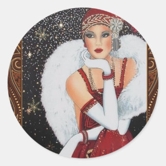 Art Deco Flapper Girl Sticker ラウンドシール