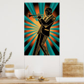 Art Deco Flapper Woman Portrait Gold Teal Poster ポスター (キッチン)