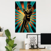 Art Deco Flapper Woman Portrait Gold Teal Poster ポスター (ホームオフィス)