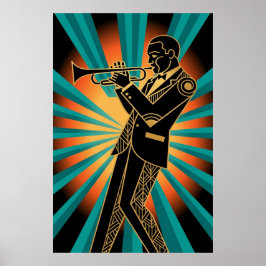 Art Deco Flapper Woman Portrait Gold Teal Poster ポスター