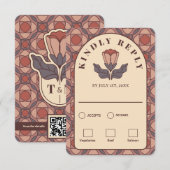 Art Deco Floral RSVP Card with Meal Choice QR (正面/裏面)
