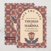 Art Deco Floral Save the Date QR Code Retro (正面/裏面)