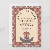 Art Deco Floral Save the Date QR Code Retro (正面)