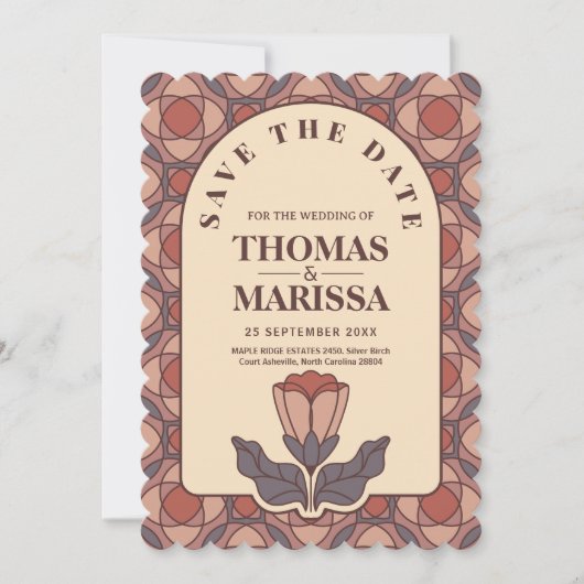 Art Deco Floral Save the Date QR Code Retro (正面)