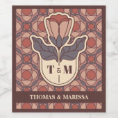 Art Deco Floral Stained Glass Wedding Wine Label ワインラベル (シングルラベル)