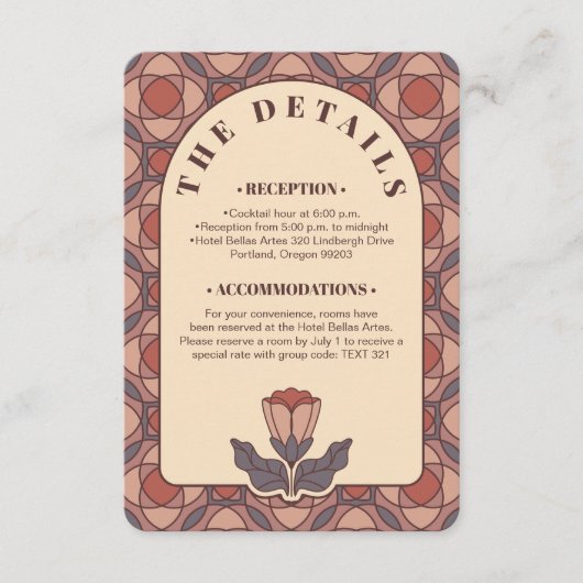 Art Deco Floral Wedding Details Card QR Code エンクロージャーカード (正面)