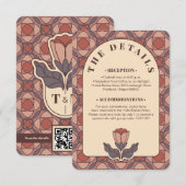 Art Deco Floral Wedding Details Card QR Code エンクロージャーカード (正面/裏面)