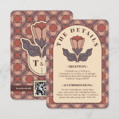 Art Deco Floral Wedding Details Card QR Code エンクロージャーカード (正面/裏面)