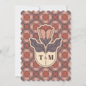 Art Deco Floral Wedding Thank You Card Retro サンキューカード (裏面)