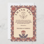 Art Deco Floral Wedding Thank You Card Retro サンキューカード (正面)