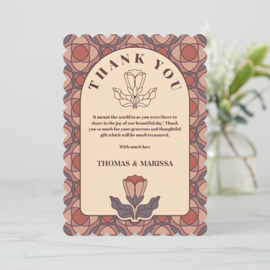 Art Deco Floral Wedding Thank You Card Retro サンキューカード (スタンド正面)