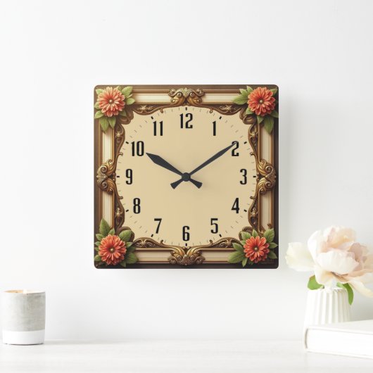 Art Deco Flower スクエア壁時計 (ホーム)