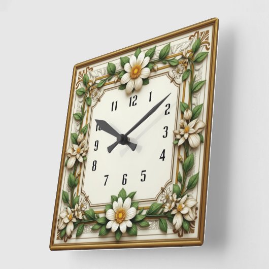 Art Deco Flower スクエア壁時計 (傾斜)