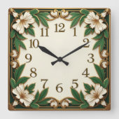 Art Deco Flower スクエア壁時計 (正面)
