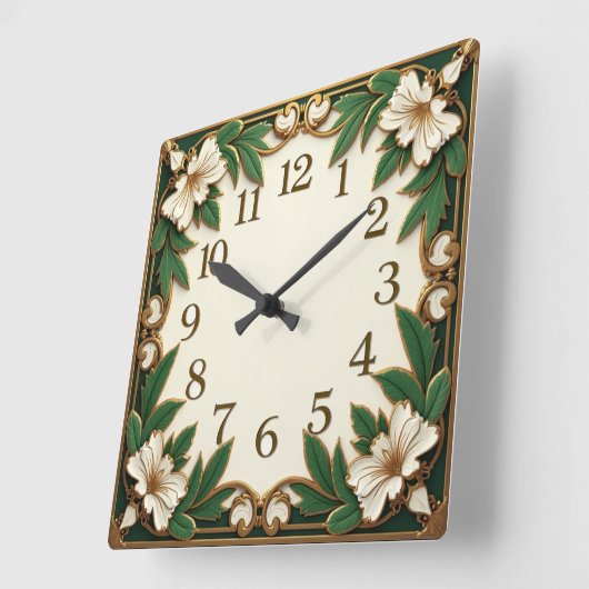 Art Deco Flower スクエア壁時計 (傾斜)