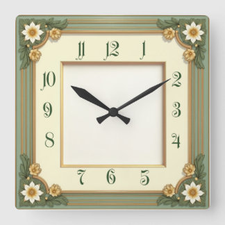 Art Deco Flower スクエア壁時計