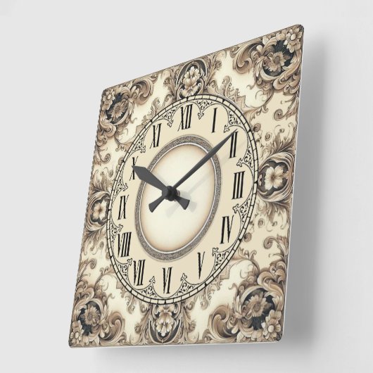 Art Deco Flower スクエア壁時計 (傾斜)