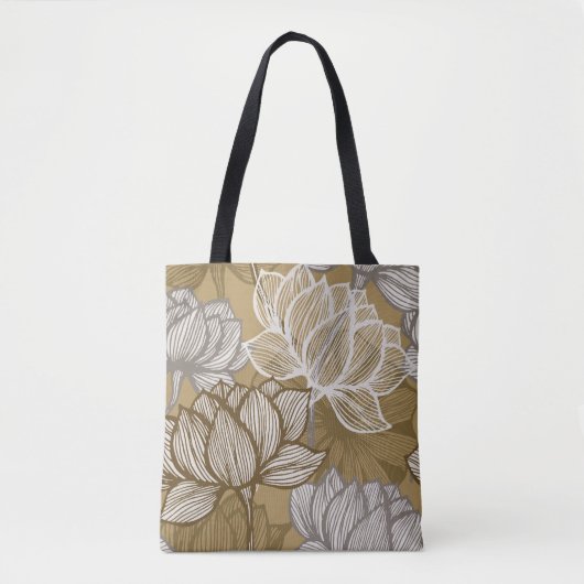 Art deco flower pattern. Flower gold line art. flo トートバッグ (正面)