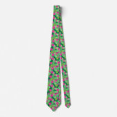 Art Deco flower pattern - shades of green, fuchsia ネクタイ (正面)