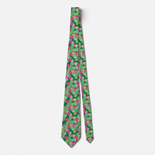 Art Deco flower pattern - shades of green, fuchsia ネクタイ (正面)