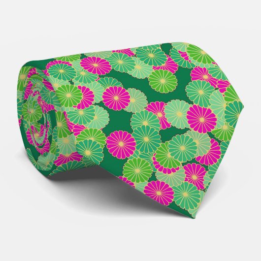 Art Deco flower pattern - shades of green, fuchsia ネクタイ (ロール)